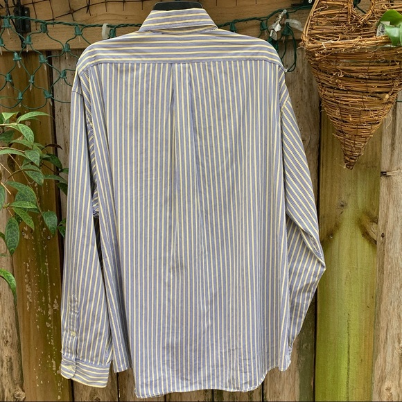 Ralph Lauren custom fit 100% cotton shirt Size XXL pin stripes: navy/yellow - Picture 8 of 9